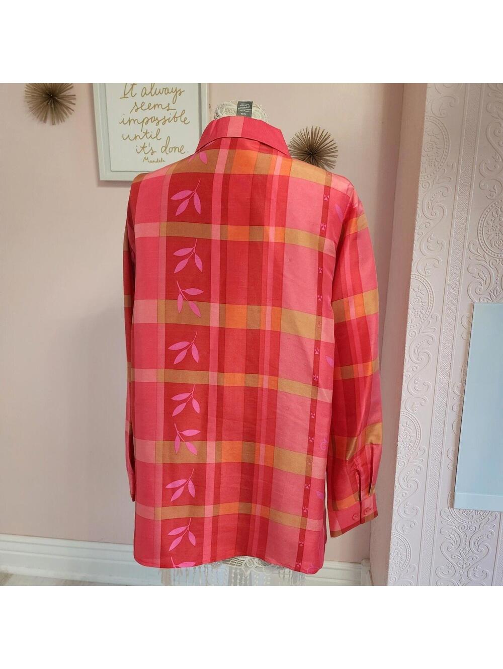 NWT Silk Jessica Holbrook pink orange colorful blouse L - Picture 4 of 5